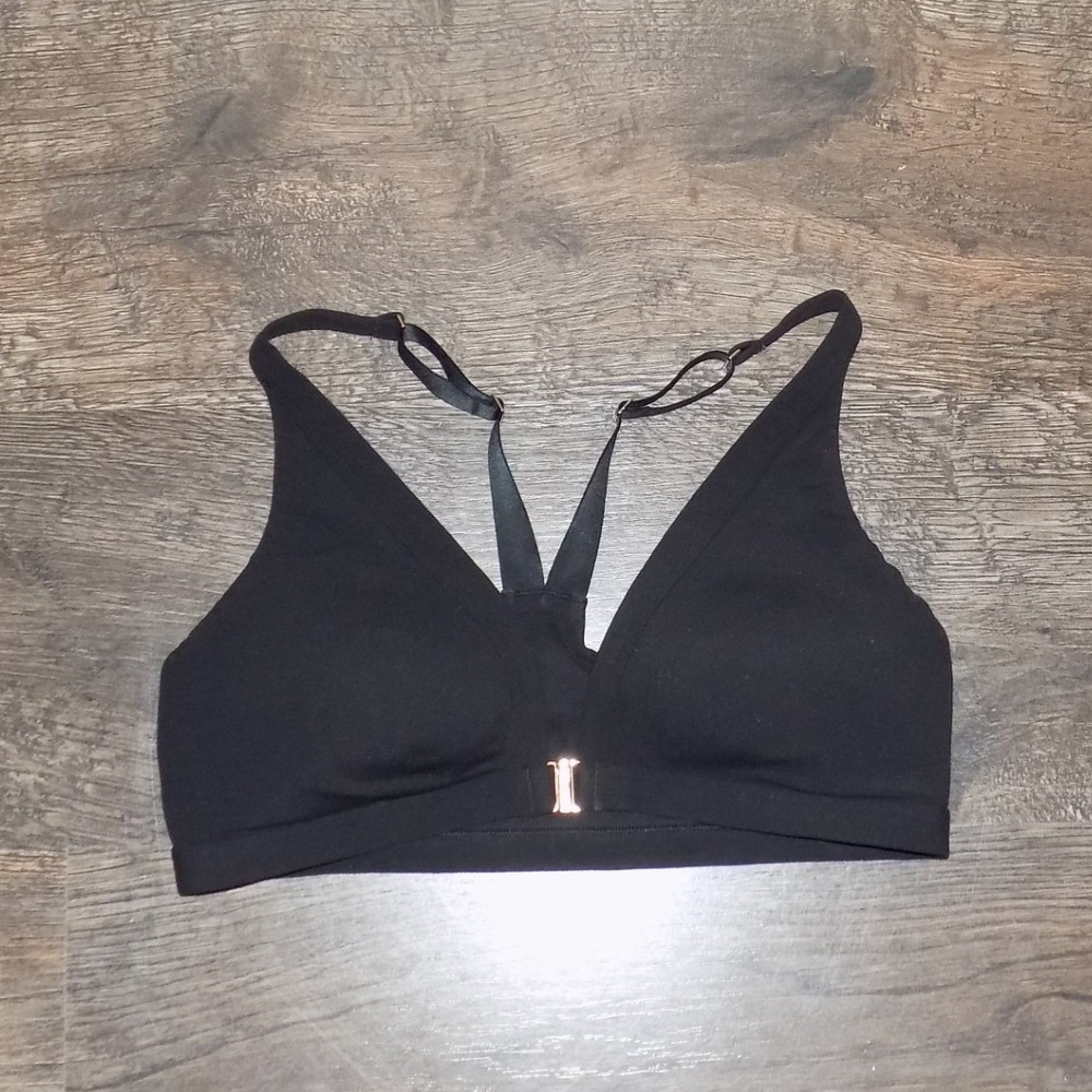 Athleta Front Closure Swimsuit Bikini Top Size S Black Excellent - Picture 1 of 5